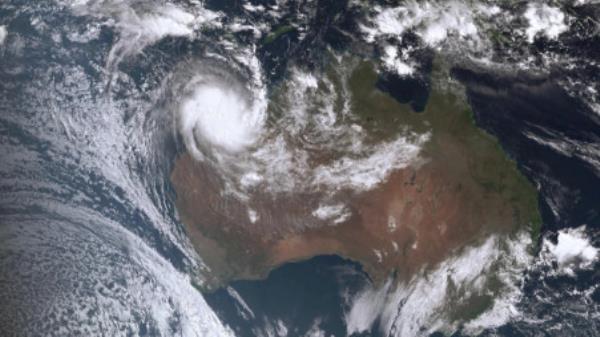 A Bureau of Meteorology satellite image shows Tropical Cyclone Ilsa at 10:30 AM AEST on April 13, 2023. AAP Image/Supplied by the Bureau of Meteorology/via REUTERS