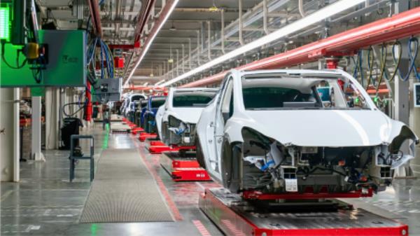 Cars are seen on the assembly line during a tour of the Tesla Giga Texas manufacturing facility ahead of the &quot;Cyber Rodeo&quot; grand opening party on April 7, 2022 in Austin, Texas. AFP File Photo